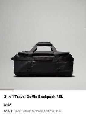 lululemon athletica | Bags | Lululemon 2in Travel Duffle Backpack 45l Black  | Poshmark